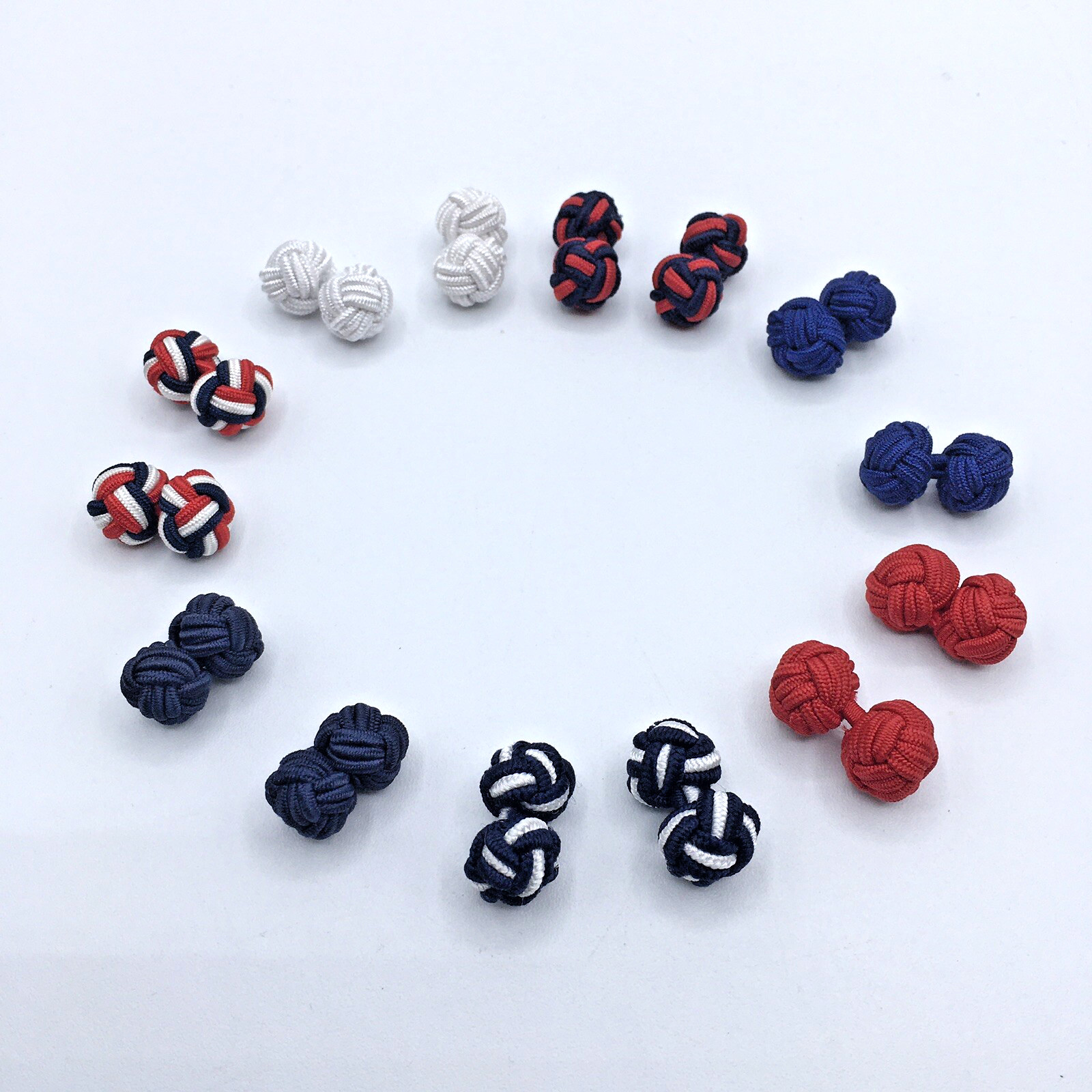 Fabric Silk Knot Shirt Cufflinks Navy Blue Red White Lot of 14 (7 Pairs) Formal