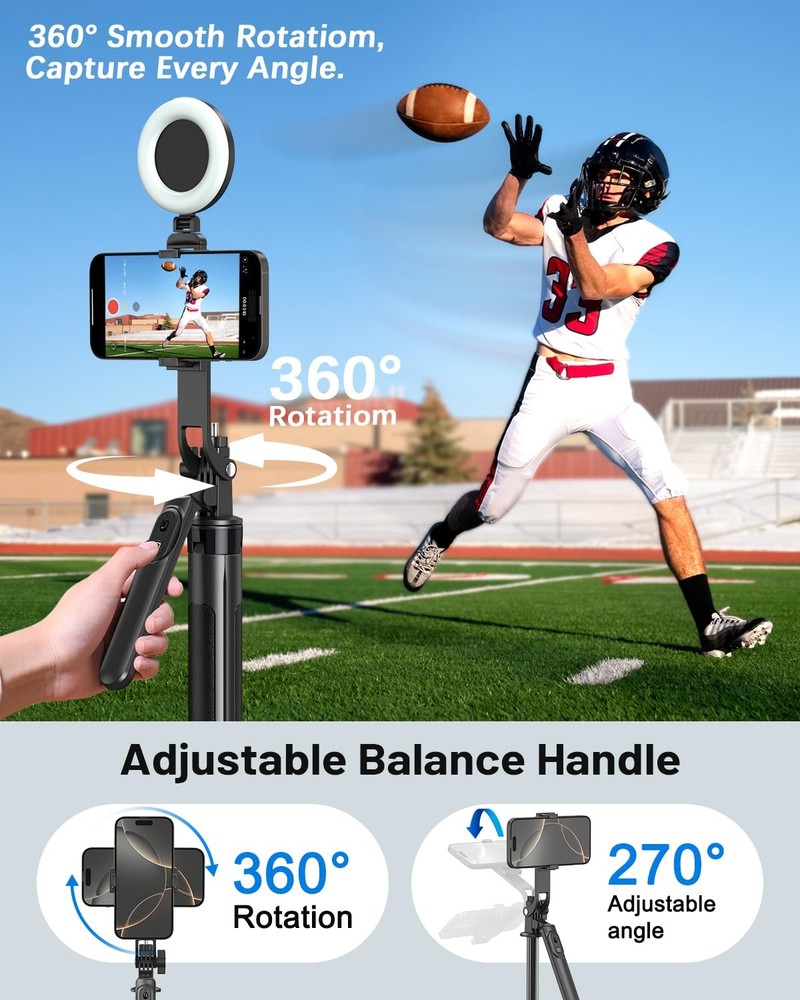 Vlogging Kit for iPhone/Android, 71" Selfie Stick Tripod iPhone Black