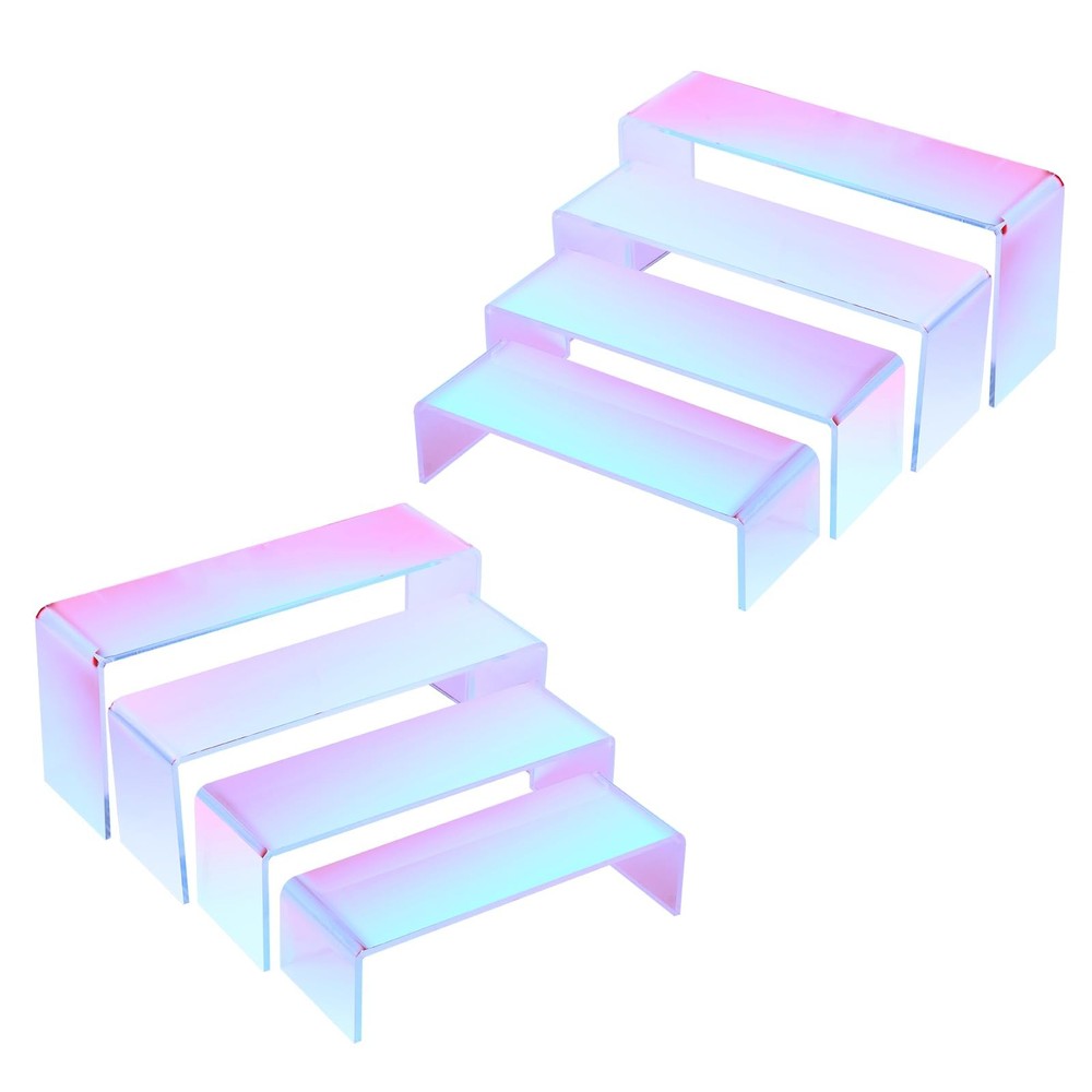 Iridescent Risers Display Stands, 8 Pack Durable Acrylic Colorful Rectangle S...
