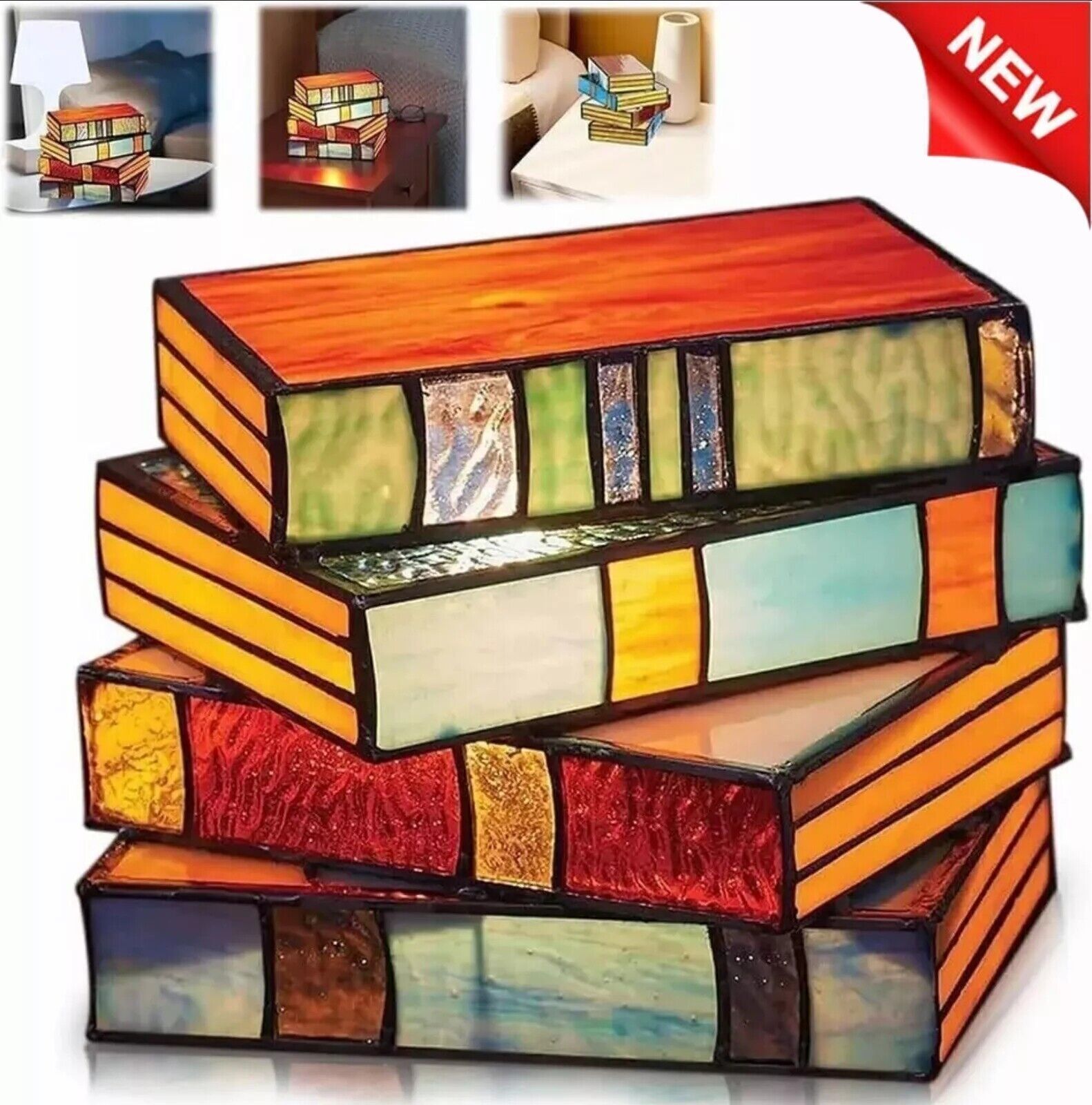 Stained Resin Stacked Books Lamp Tiffany Style Table Lamp Home Decor Book Lamps