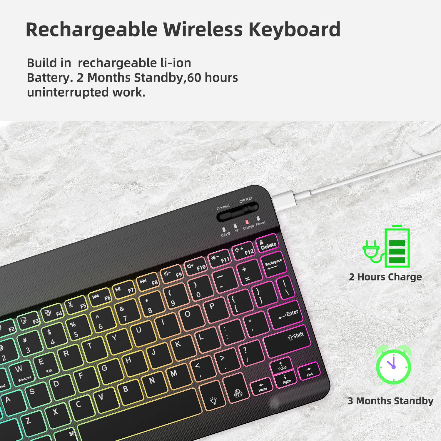 RGB Wireless Keyboard & Mouse Combo - Backlit Bluetooth Set for iPad/PC/Laptop U