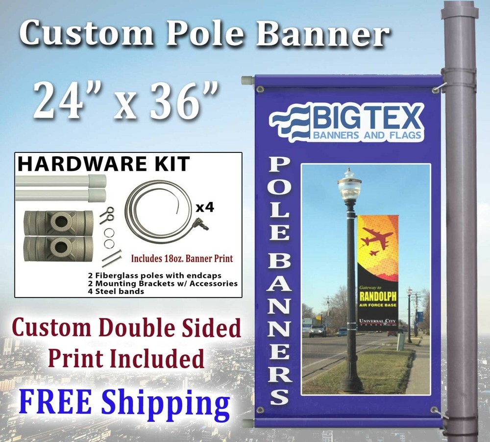 Pole Banner Set - Double Sided Vertical - INCLUDES 24" W x 36" H Custom Banner!