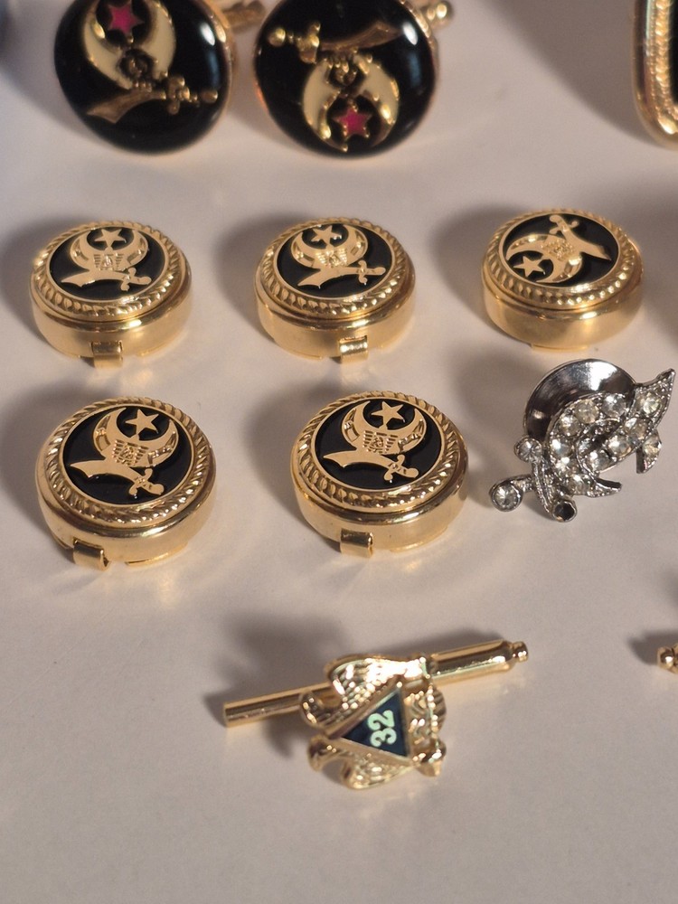 Lot Masonic & Scottish Rite Cuff Links, Pins, Button Caps