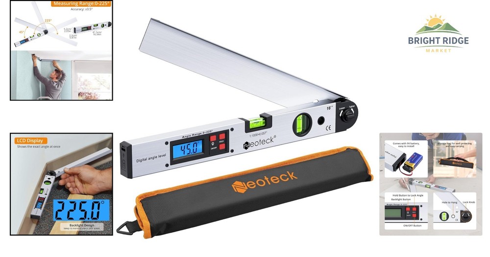 Backlit LCD Angle Finder Protractor with Horizontal and Vertical Bubble Levels