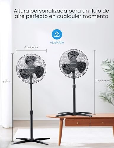 PELONIS Oscillating Pedestal Fan 16 Inch Adjustable Height Portable Black