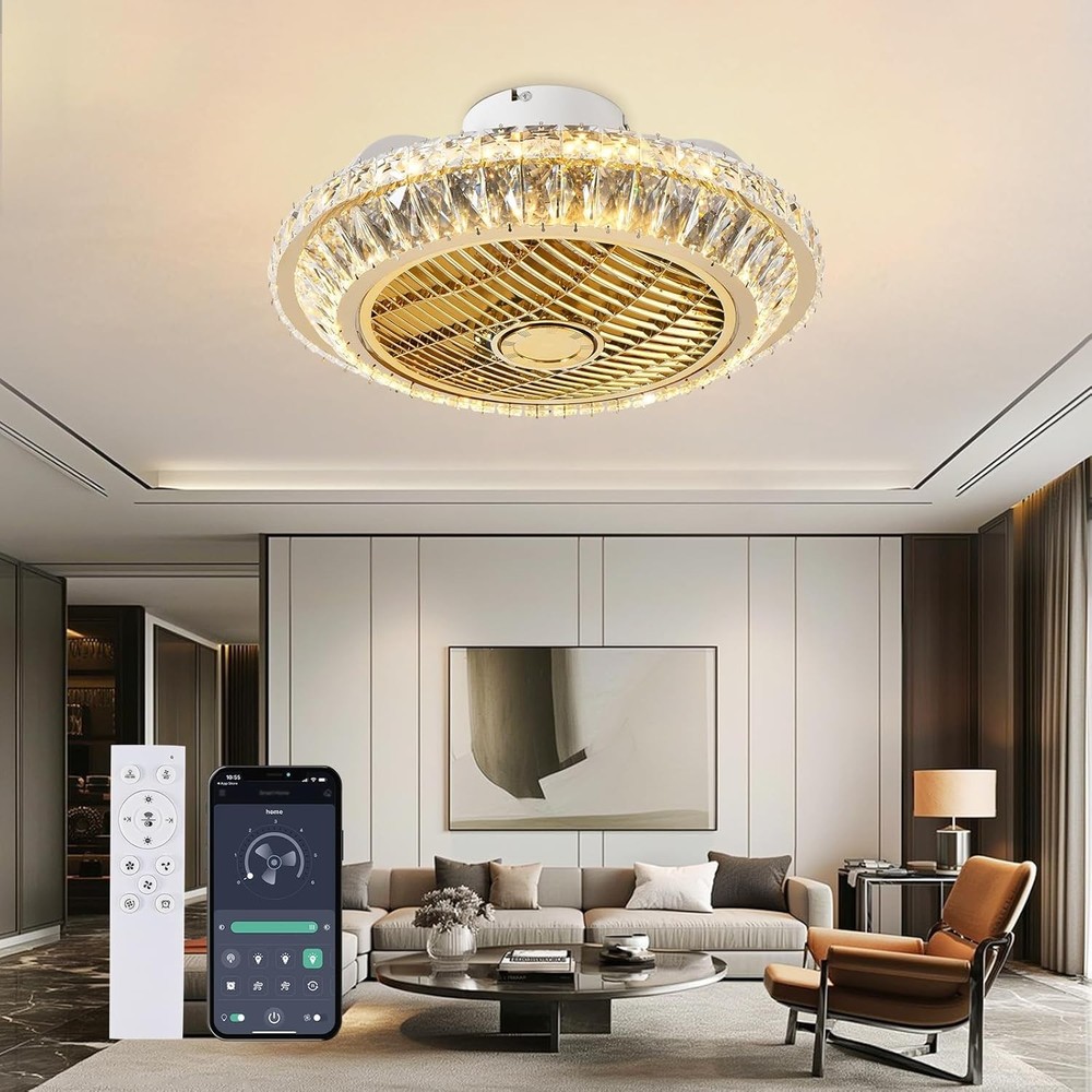 Circulation Crystal Ceiling Fan with Dimmable Light 72W Remote Control Modern