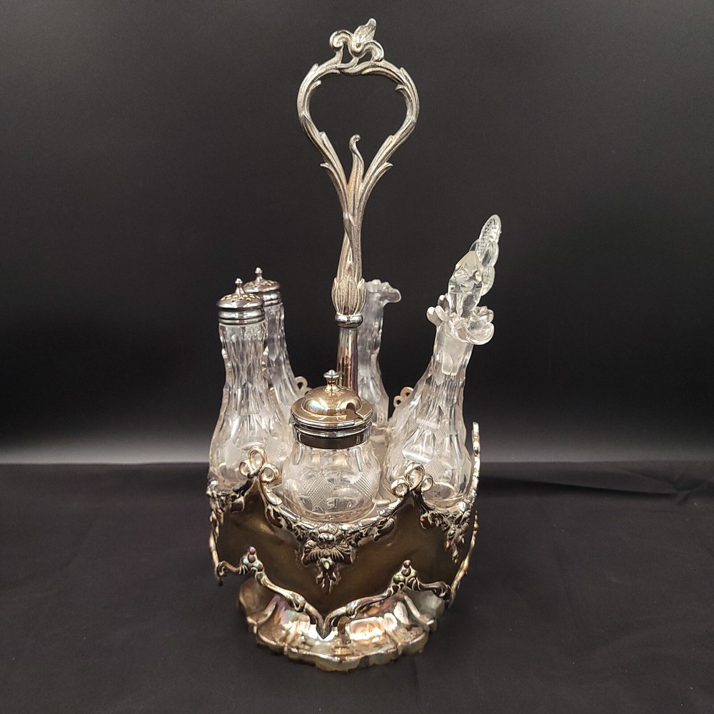 Antique Silver Plate Vine Pattern Castor Cruet Set