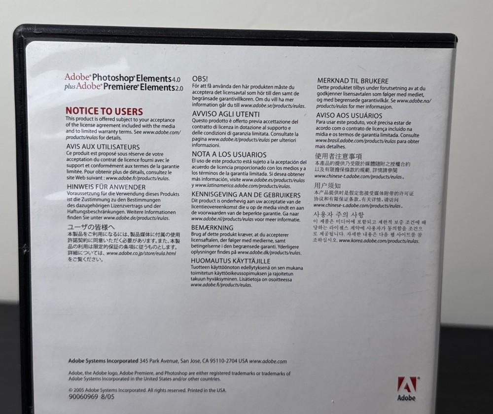 Adobe Photoshop Elements 4.0 & Adobe Premiere Elements 2.0 (PC, 2005)w/ Serial #