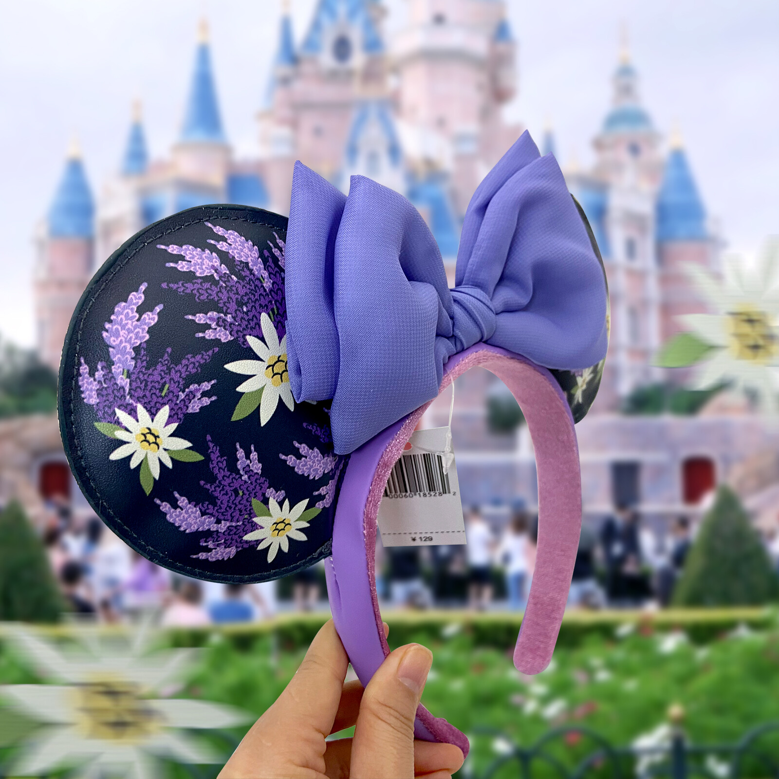Disney Parks French Lavender Flower Purple Bow Minnie Ears Mickey Mouse Headband