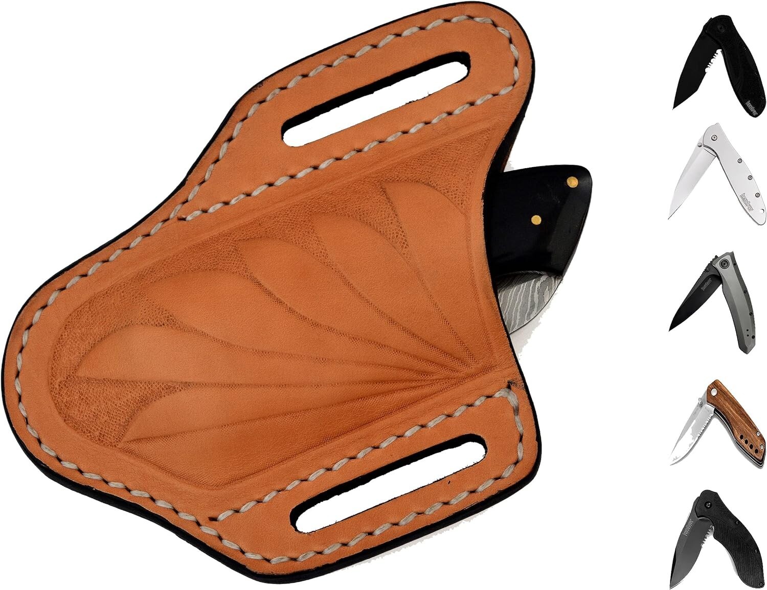 NEW FOLDING POCKET KNIFE SHEATH 4.5" LIGHT BROWN GENUINE LEATHER BELT CASE