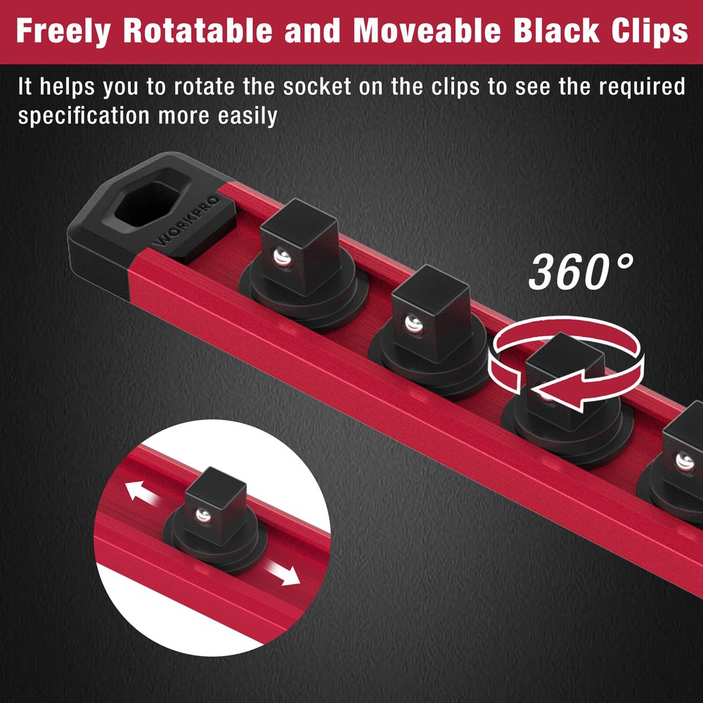 WORKPRO 1/2 Drive Magnetic Socket Organizer Socket Rail Heavy Duty Socket Holder