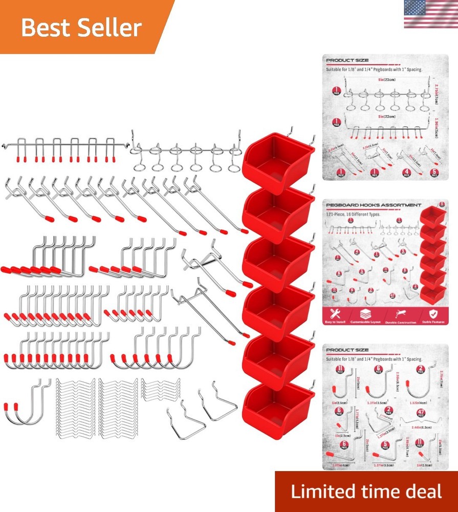 121-Piece Pegboard Hooks Set with Durable Bins for Efficient Tool Organization