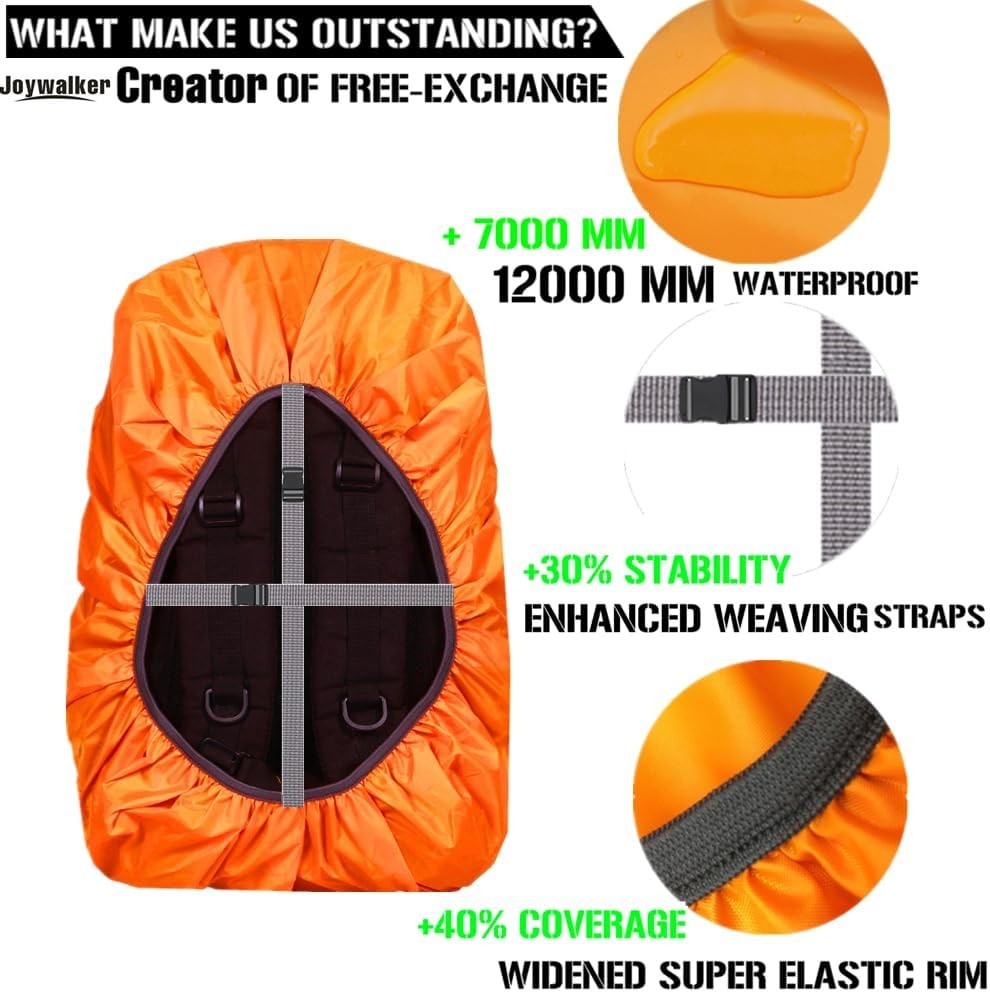 Compact Waterproof Backpack Rain Cover with Adjustable Anti-Slip Strap, Orange