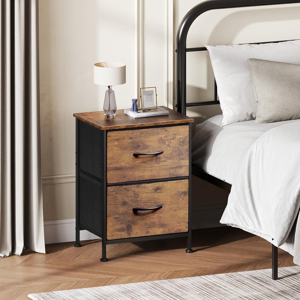Stylish Bedside Table & Dresser Combo in Rustic Brown with Quick Assembly
