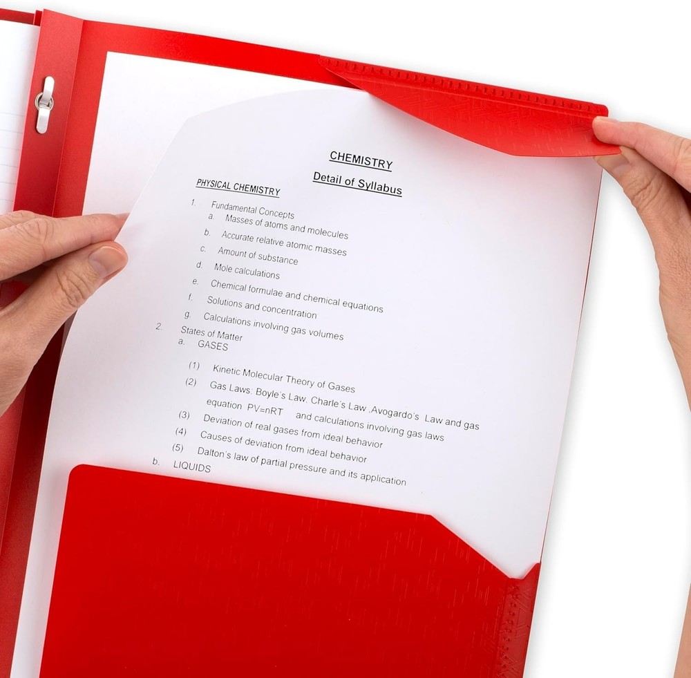 Durable Water-Resistant Plastic Folder - 2 Pockets & Prong Fasteners, Fire Red