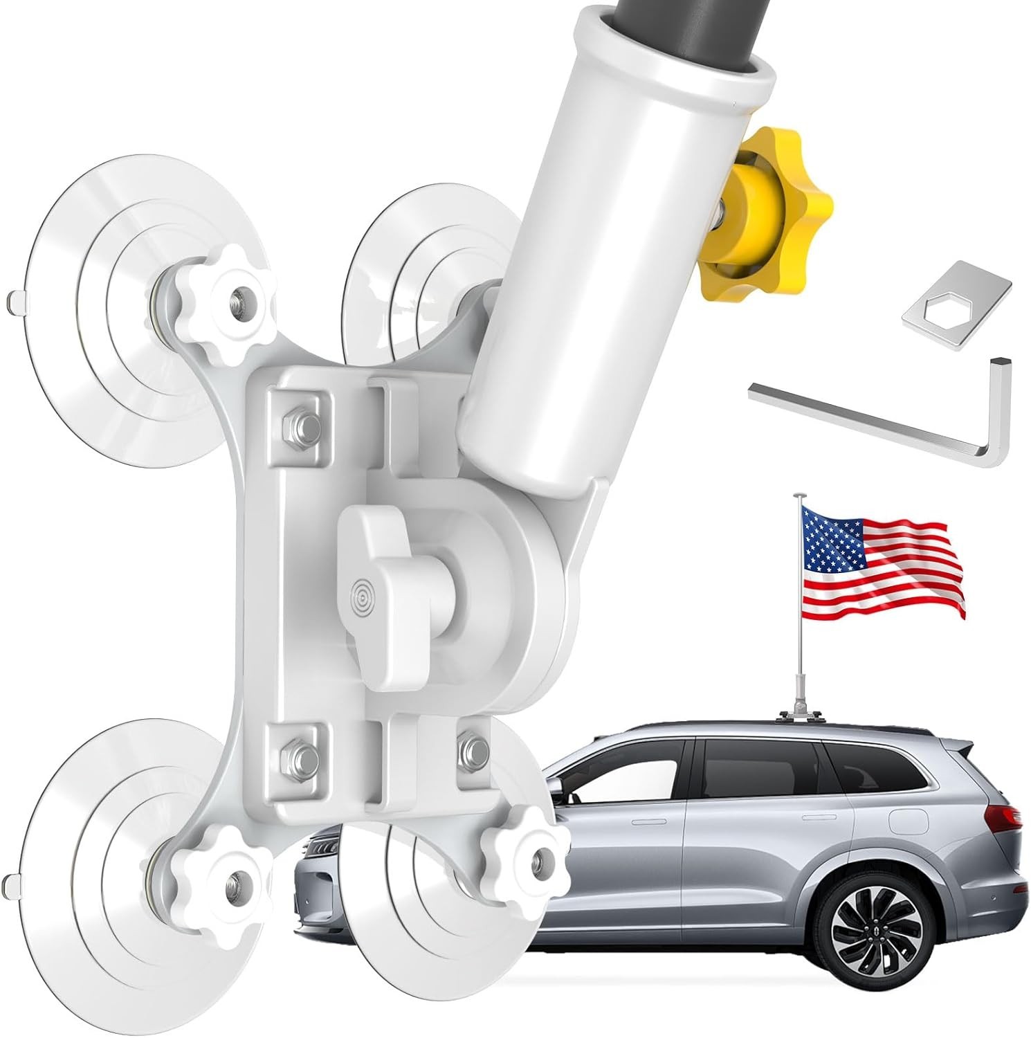 No-Drill Car Flag Pole Holder - Adjustable Angle & Multi-Suction Flag Mount