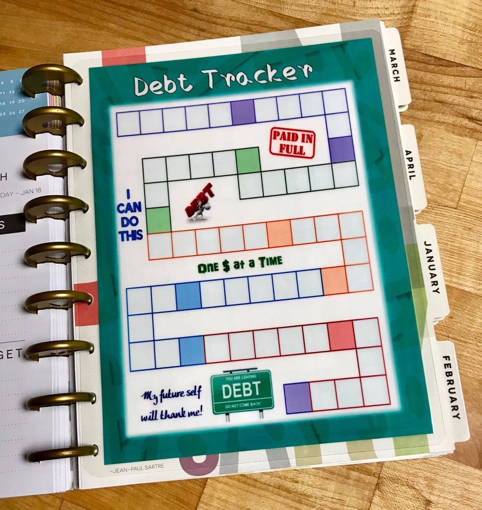 Debt Tracker Two Sided Dashboard Insert for use with Happy Planner