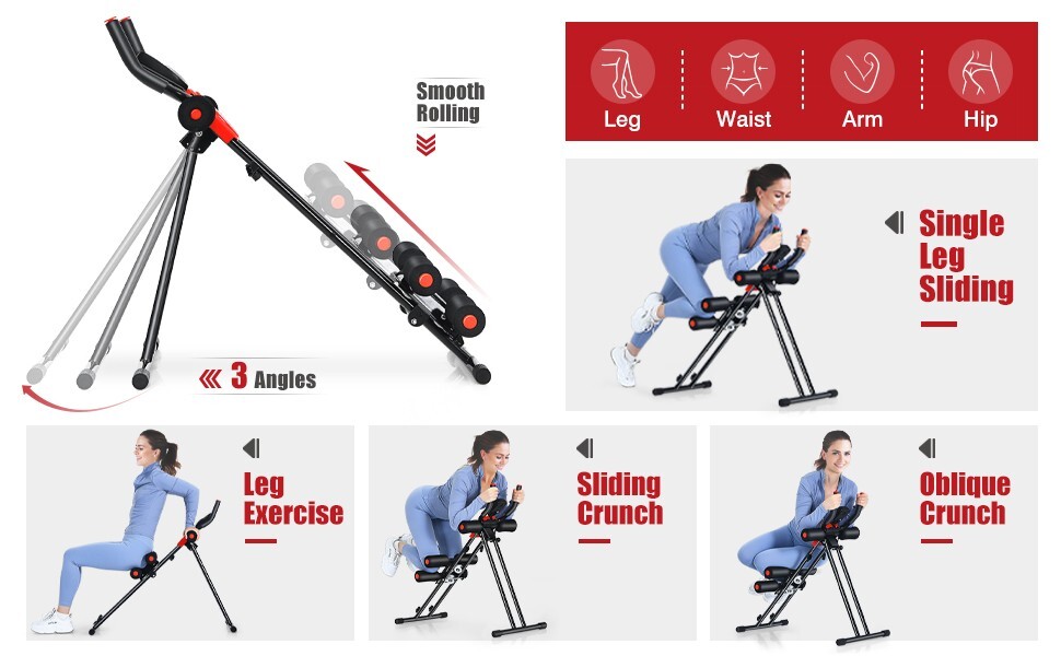 Foldable Core Abdominal Trainer Adjustable AB Crunch Workout Machine LCD Display