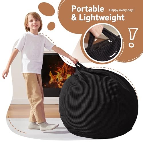 2FT Bean Bag Chair,Teardrop Bean Bags Small Beanbag Chair with 2 FT Black