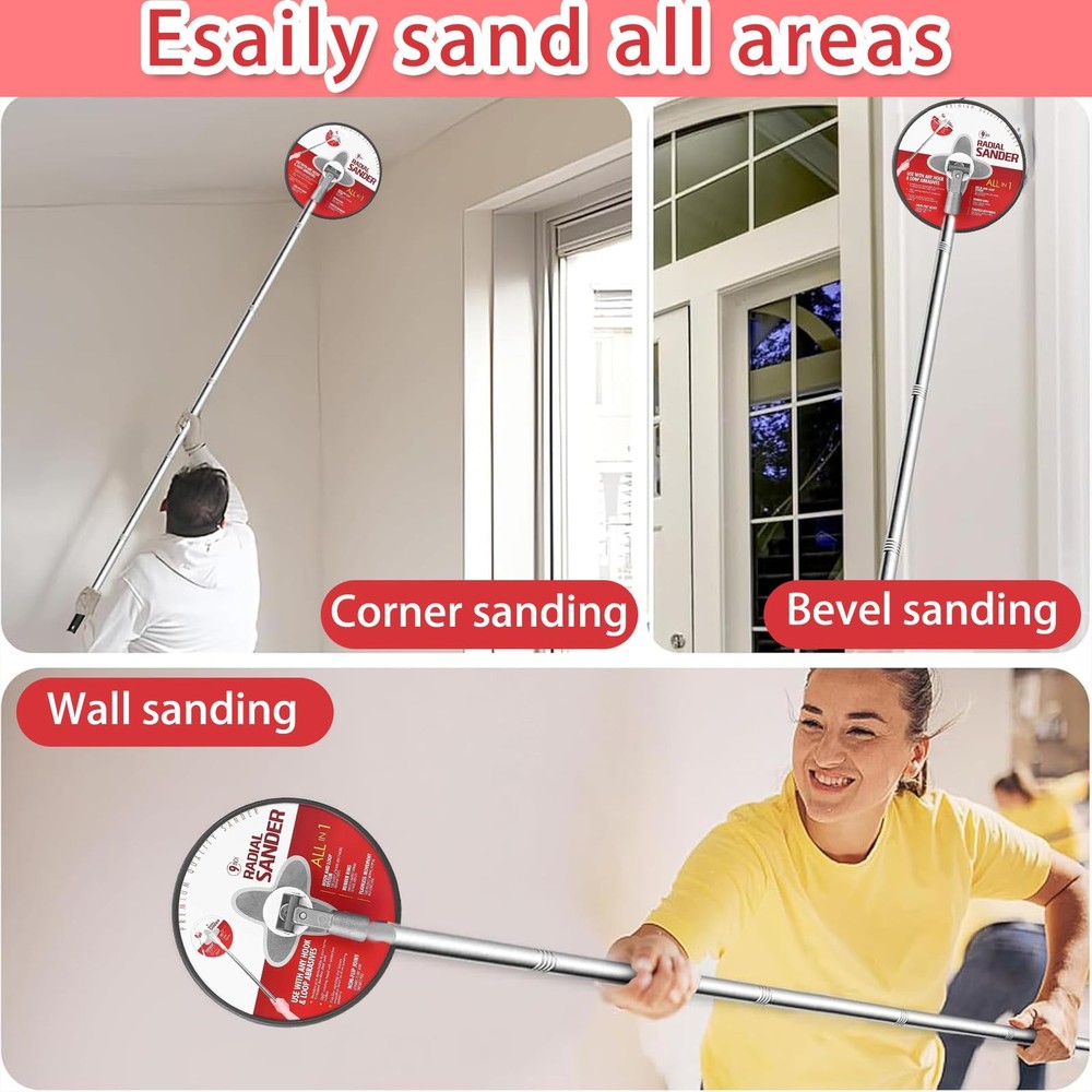 Drywall Sander Pole, 9 Inch Wall & Ceiling Pole Sander with 360° Rotating Hea...
