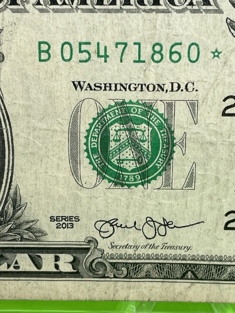 2013 B Duplicate Print ERROR Star Note Serial Number B 05471860* DC Fancy Serial