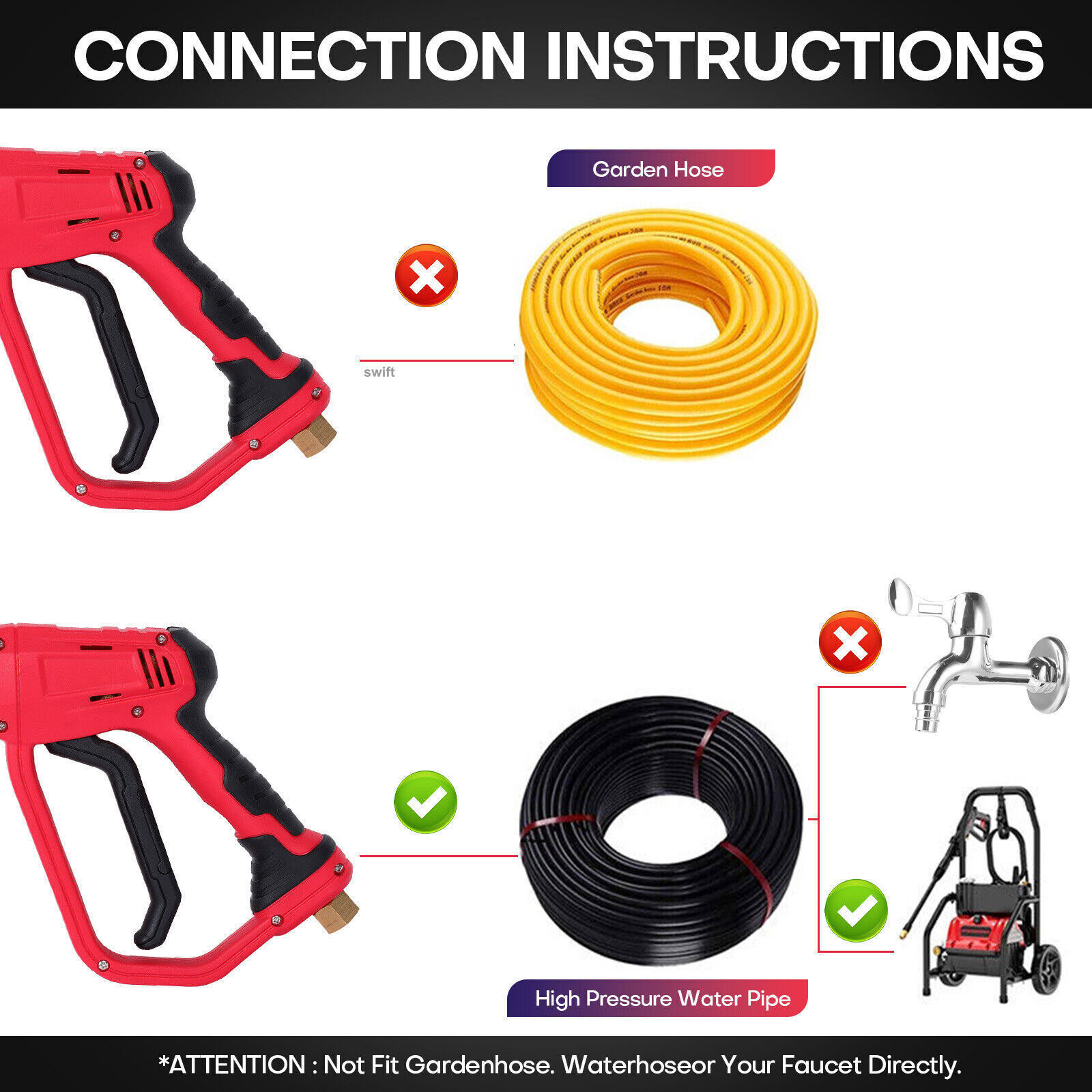 4000PSI High Pressure Car Power Washer Gun Spray Wand Lance Nozzle and Hose Kit