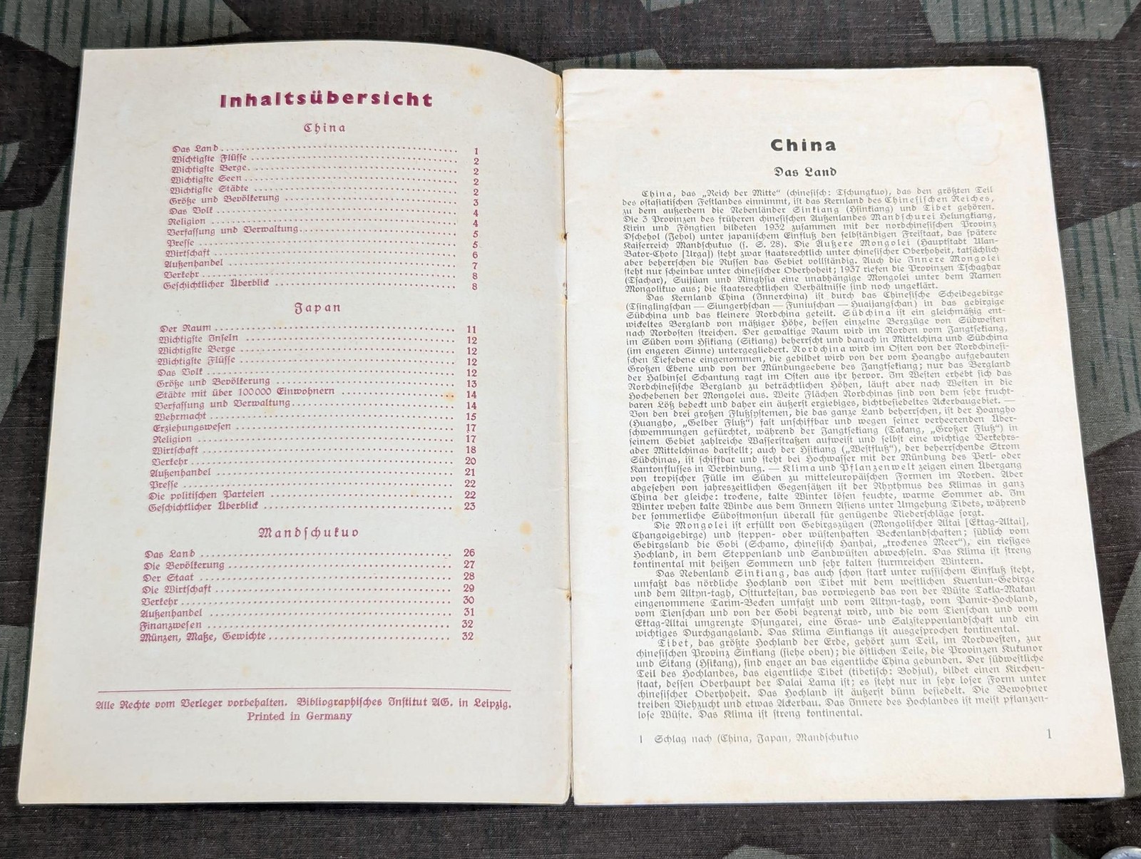 WWII German Schlag Nach uber China Japan u. Mandschukuo Book Booklet WW2 Asia