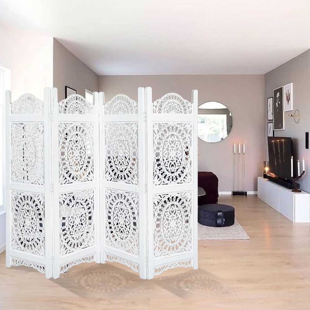 Light & Pro Wood Heart Design Handmade Hinged Foldable Partition 4 Panel Room...