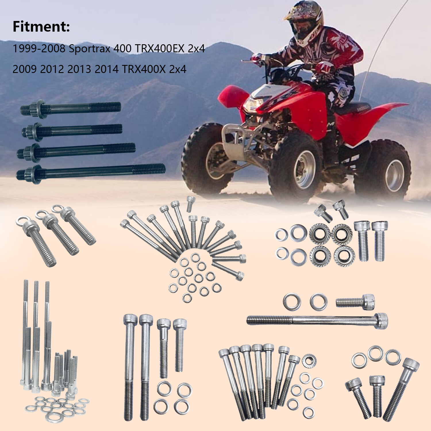 Cylinder Head Stud Nut Kit & Engine Bolts for Honda Sportrax 400 TRX400EX TRX400