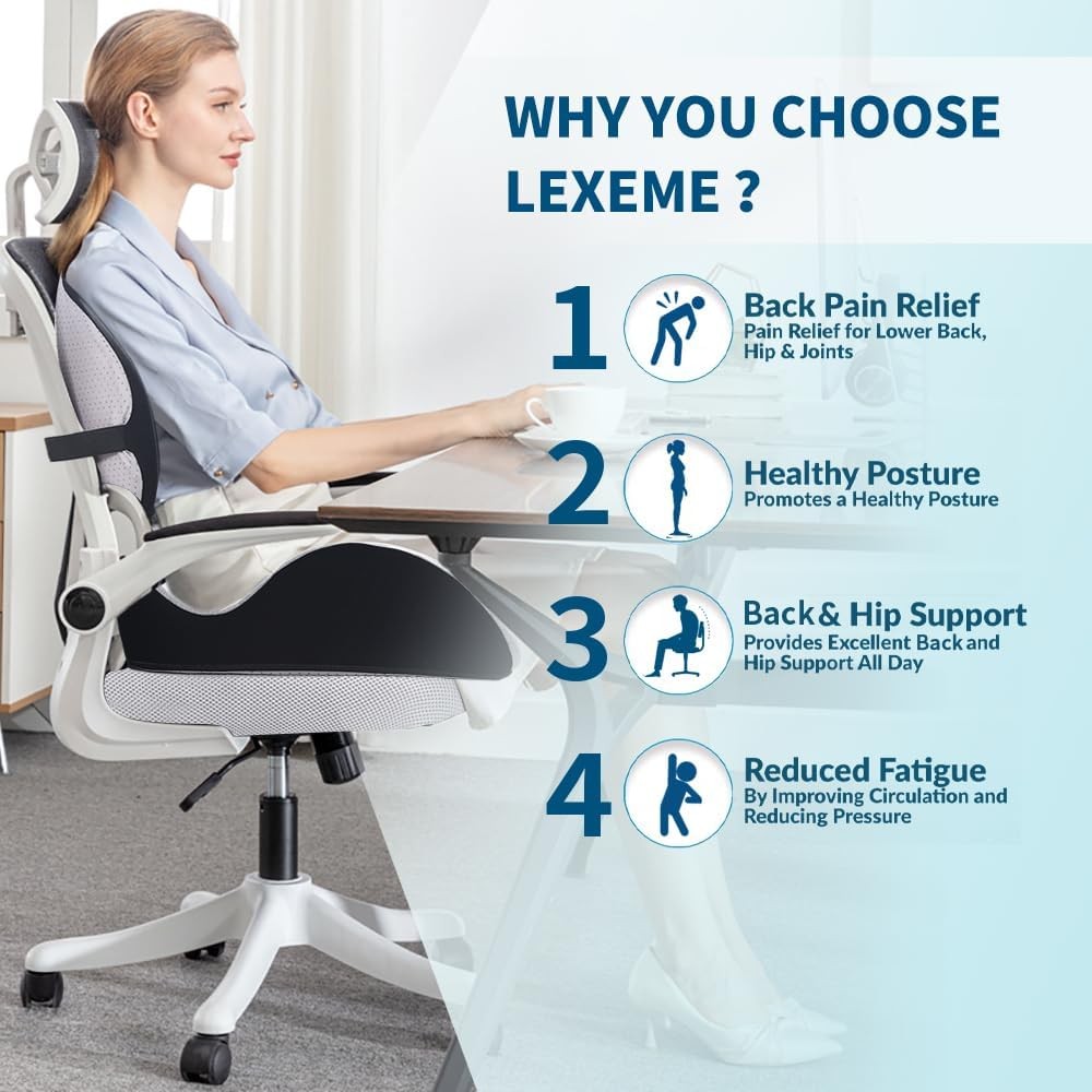 X Large Memory Foam Seat Cushion Lumbar Support Pillow for Sciatica & Tailbone P