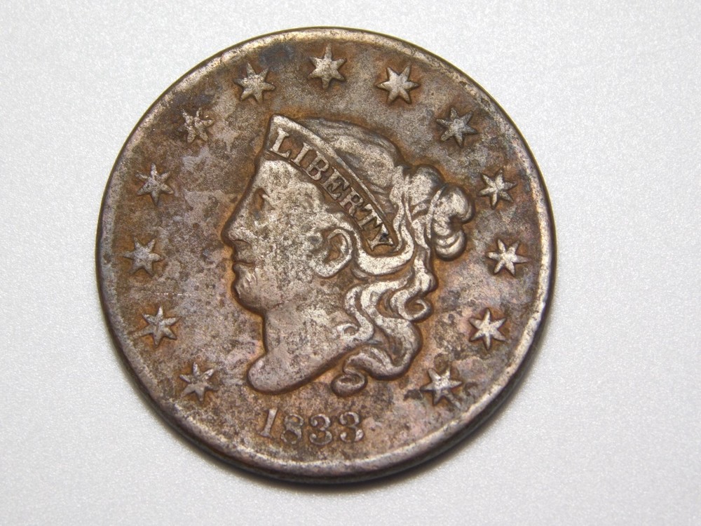 US COINS 1833 CORONET HEAD LARGE CENT *BENT*