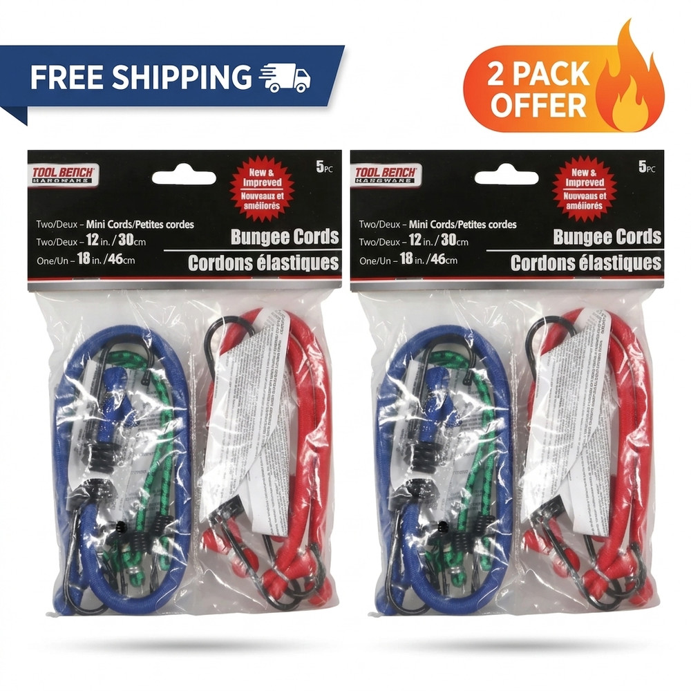 2 PACKS Tool Bench Hardware Bungee Cords 5 Pack Elastic Tie Down Straps