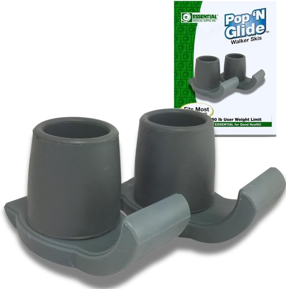 Pop & Glide Easy Use Walker Ski Glides, 2 Pack - Smooth Universal Fit Accessory