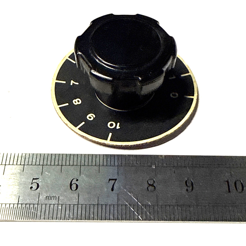 one black knob w/dial OD =45 mm for 6 mm shaft w/ double locking screws