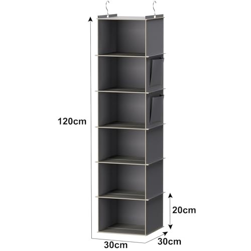6-Shelf Hanging Closet Organizer, Grey Storage Shelves for Clothes & Accessories