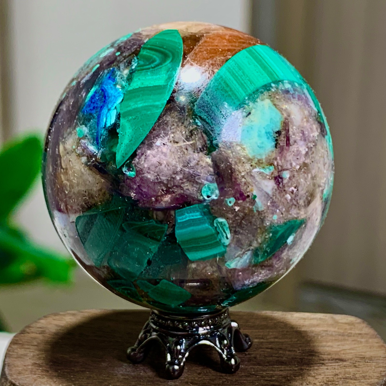 91G Newly discovered rare malachite purple mica symbiotic sphere restoration