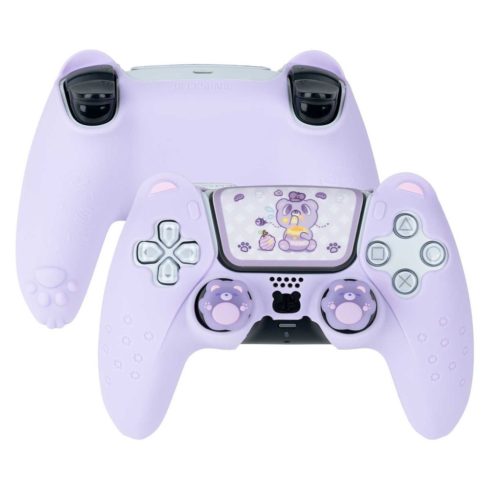GeekShare Purple Bear PS5 Controller Skin Protective Case +Thumb Grips +Sticker