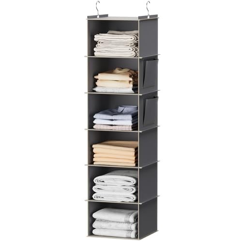 6-Shelf Hanging Closet Organizer, Grey Storage Shelves for Clothes & Accessories