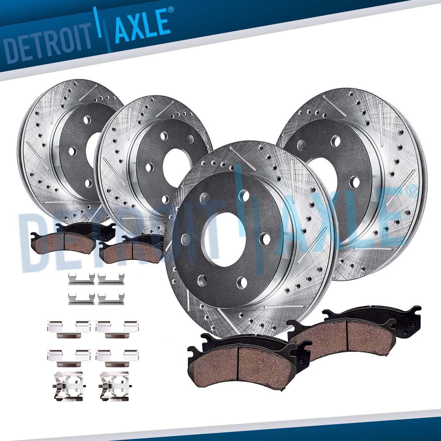 12" Front 12.78" Rear Drilled Rotors Brake Pads for Chevy Silverado GMC Sierra