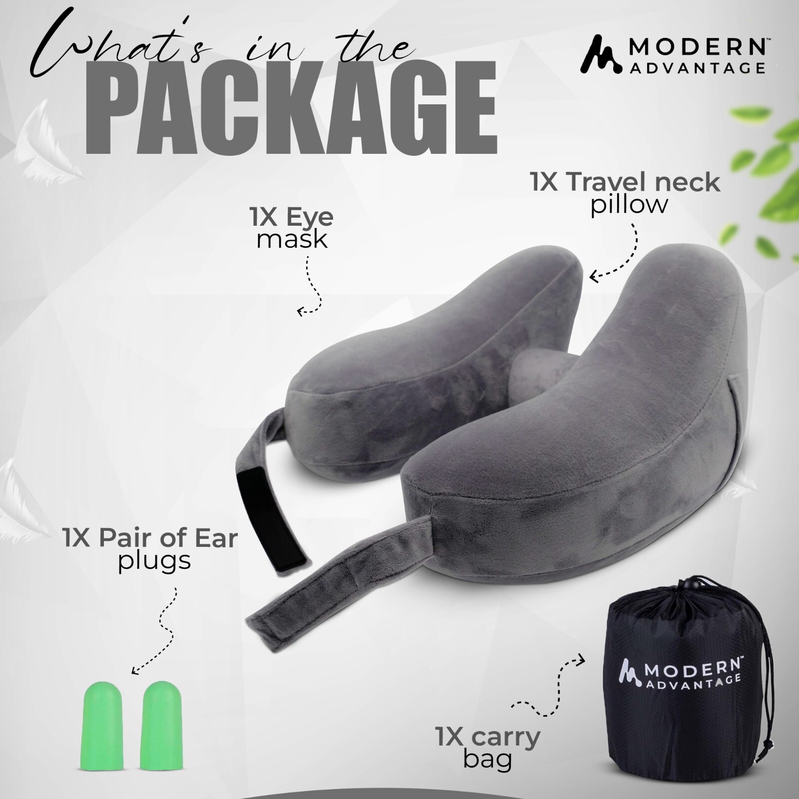 Inflatable Travel Neck Pillow NEW (GREY) FREE SHIPPING Sleep Mask & Earplugs