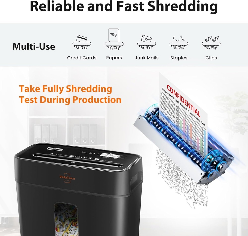 High-Security 8-Sheet Shredder – Effortless Emptying and User-Friendly Design