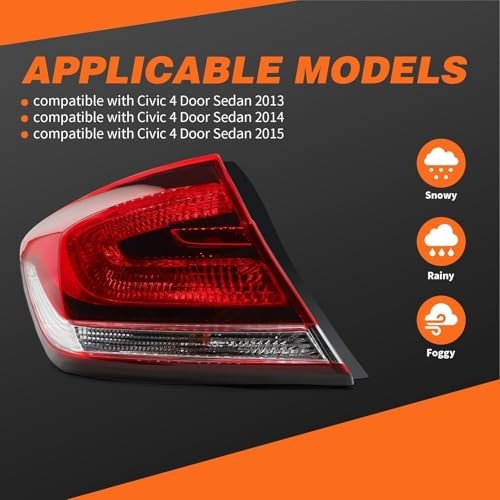 Outer Tail Light Assembly Side Compatible with Civic 4-Door Sedan 2013 Left