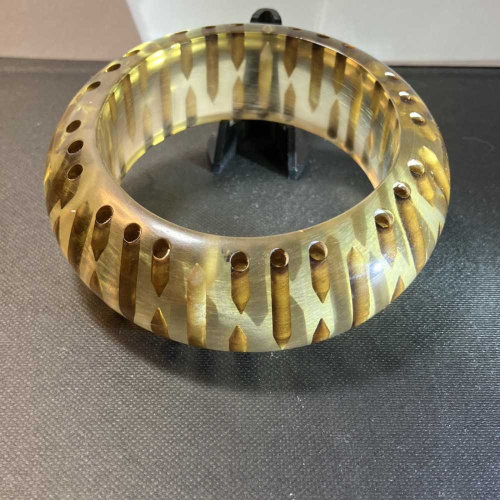 Lucite Clear Bangle Bracelet with Drilled Dot Pattern Translucent (heavy)