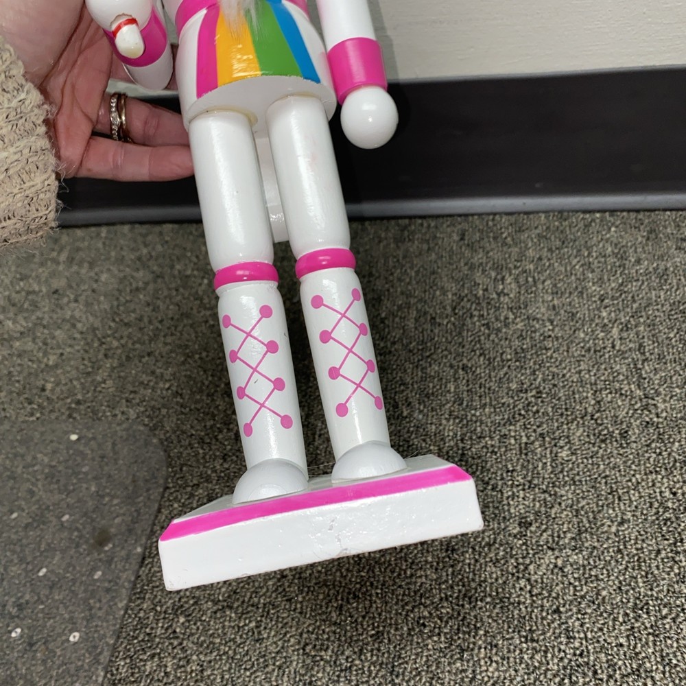 UNICORN Nutcracker Candy Cane PINK 13” Tall