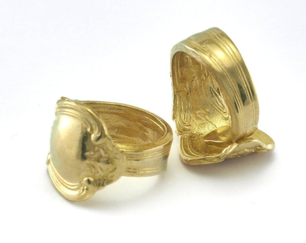 Spoon Ring Flower Patterned Adjustable Ring Raw Brass 17.5mm 7US inner size 2673