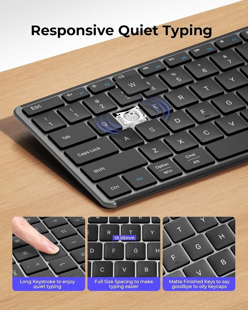 Ultra-Slim Multi-Device Wireless Keyboard & Mouse Combo - Quiet, Stylish Design