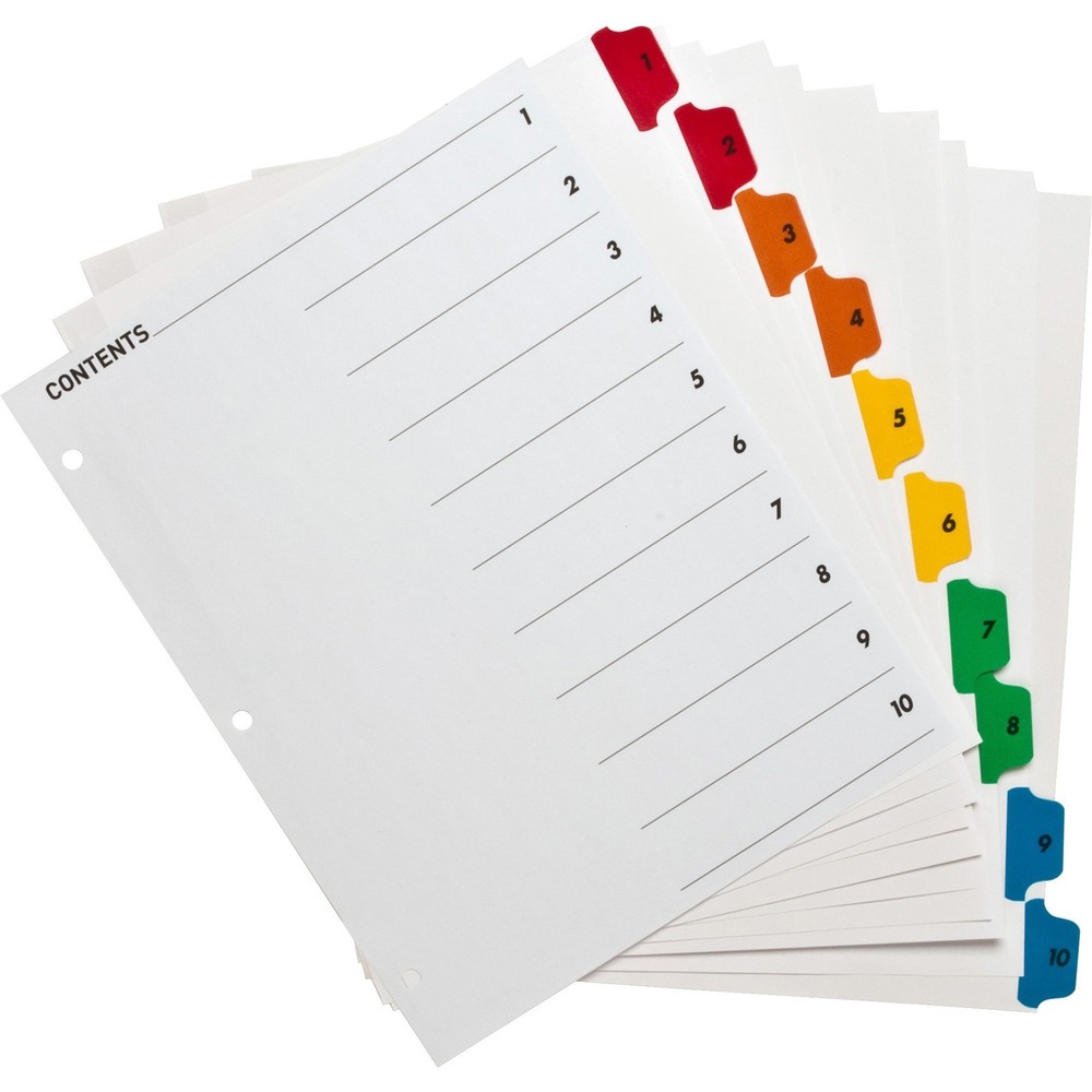 Sparco SPR21902 Color Coded Indexing System 10 Set White Divider