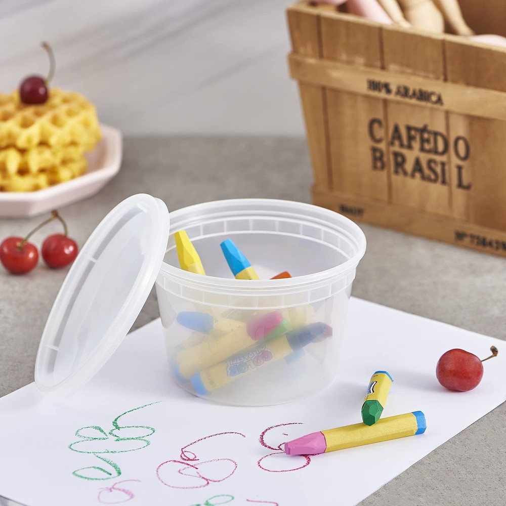16 oz. Plastic Deli Containers With Lids, 48 Sets - Leakproof, Stackable, BPA...