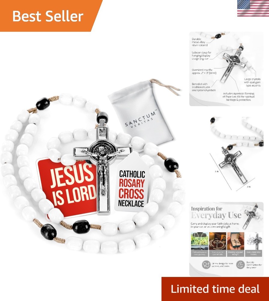 Italian Rosary with Pope Leo XIV Blessing – Elegant White Beads for Devotion