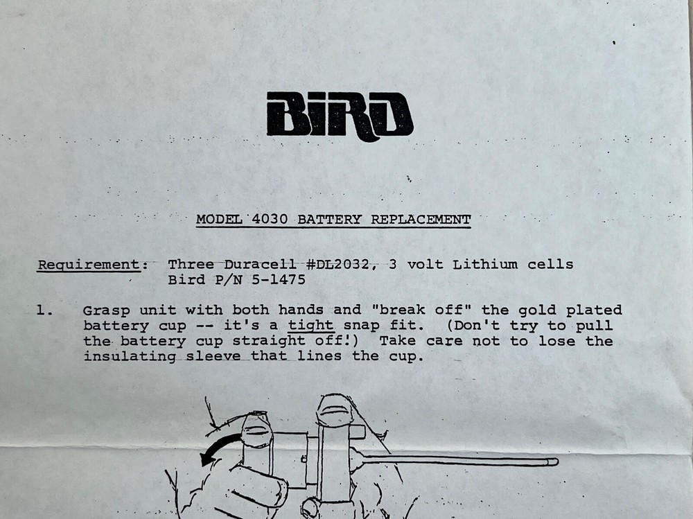 Bird Model 4030 Relative Field Strength Plug-In Element Original Instructions